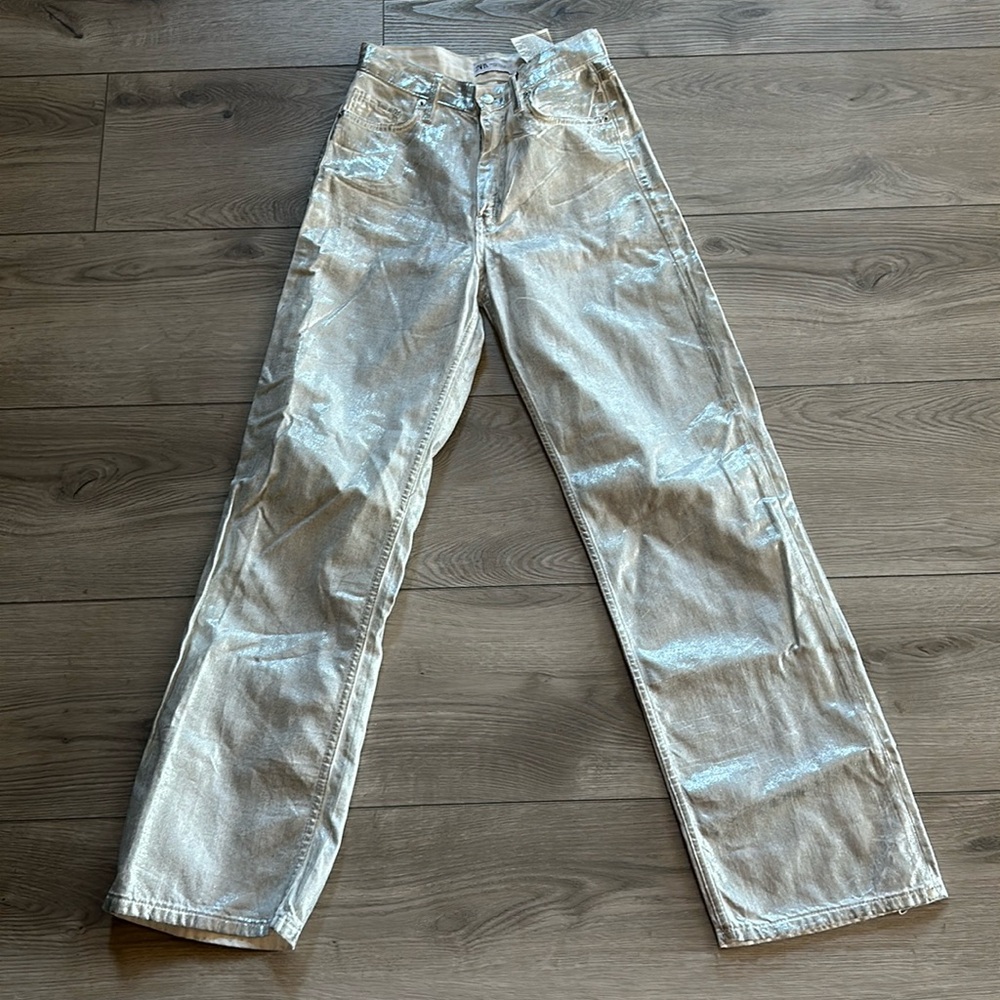 Zara TRF STRAIGHT LEG METALLIC JEANS